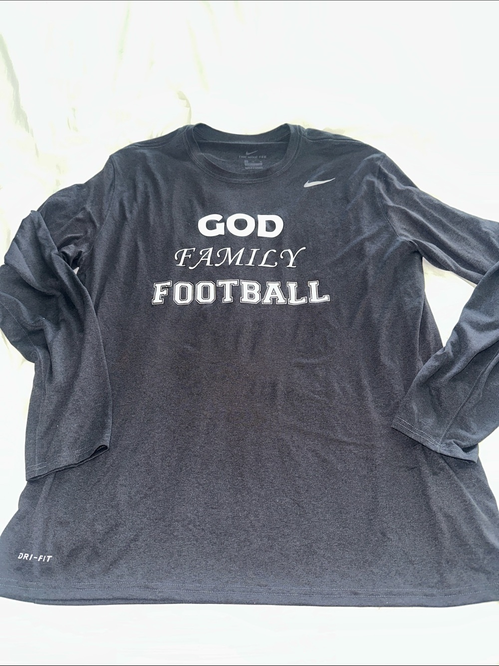 Nike Grey Long Sleeve 'God Family Football' Performance Tee